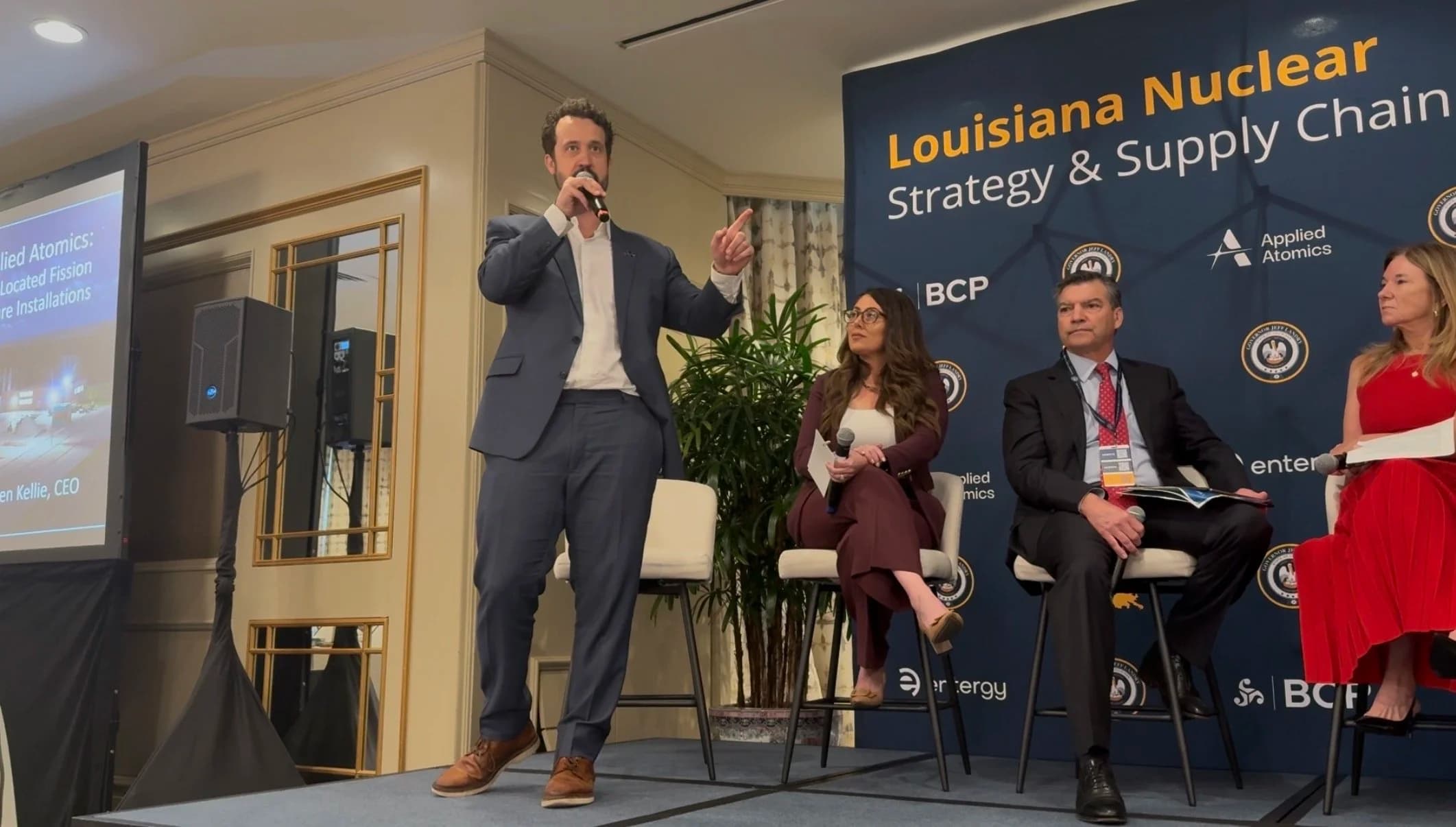 Ben Kellie, CEO of Applied Atomics, leads a panel discussion at the Louisiana Nuclear Strategy and Supply Chain summit